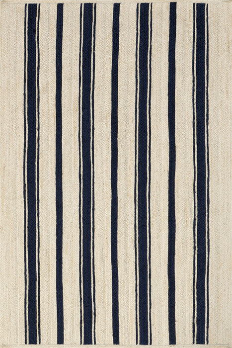 Calathea Jute Rug 152cm Striped Design in Navy