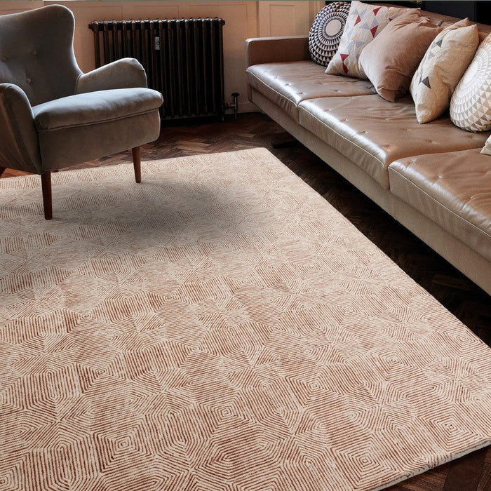 Camden Modern Geometric Hand-Woven Textured Wool&Viscose Space-Dyed Short High-Density Pile Flatweave Terracotta Rug