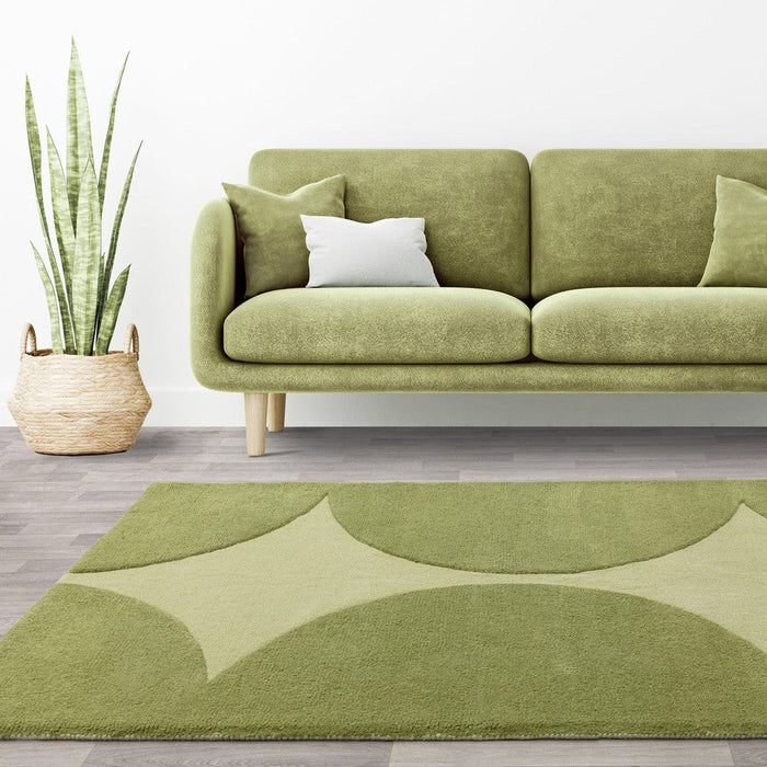 Canvas 01 Reflect Modern Abstract Hand-Woven Wool Hi-Low Contrast Textured Flat-Pile Green Rug