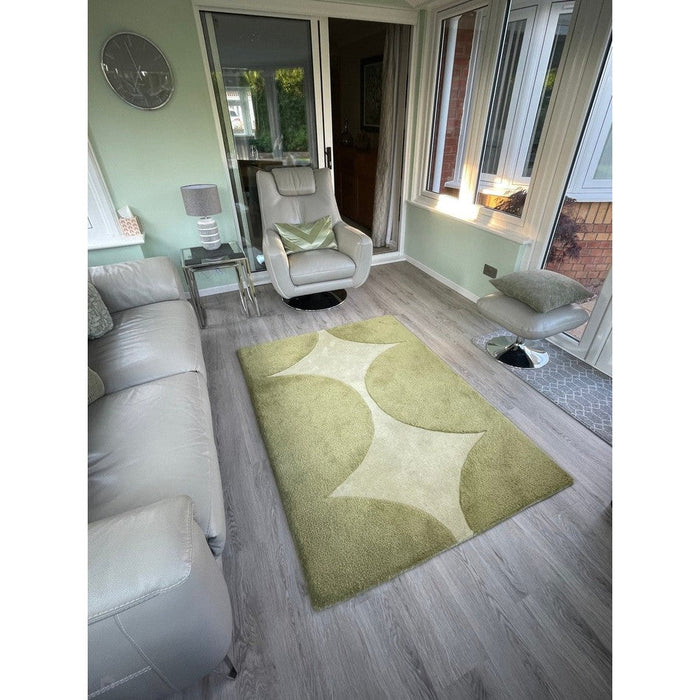 Canvas 01 Reflect Modern Abstract Hand-Woven Wool Hi-Low Contrast Textured Flat-Pile Green Rug