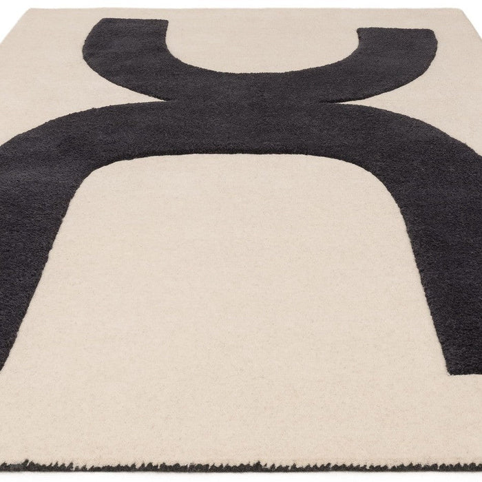 Canvas 03 Balance Modern Abstract Hand-Woven Wool Hi-Low Contrast Textured Flat-Pile Black Rug