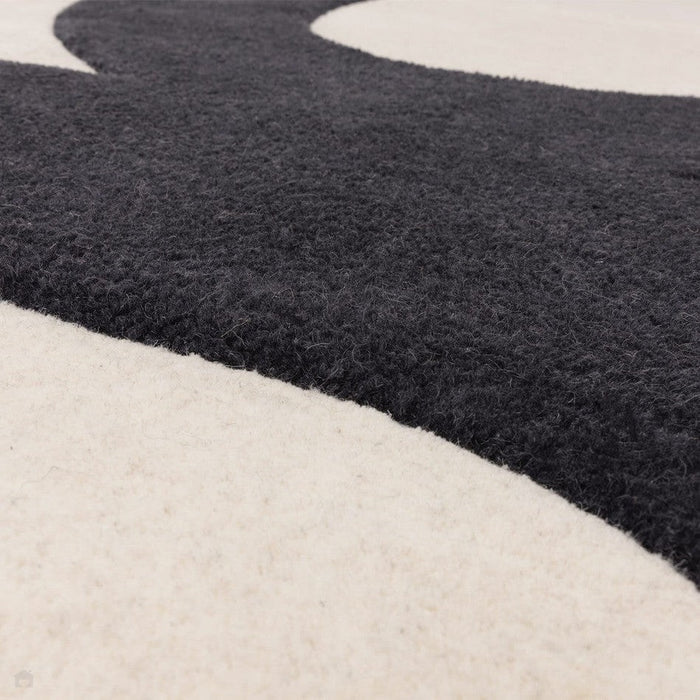 Canvas 03 Balance Modern Abstract Hand-Woven Wool Hi-Low Contrast Textured Flat-Pile Black Rug