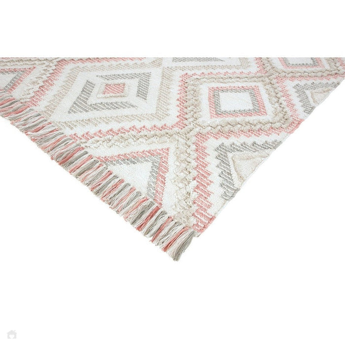 Carlton Boho Geometric Textured Hand-Woven Hi-Low Durable Stain-Resistant Weatherproof Flatweave In-Outdoor Pink/Cream/Taupe/Grey Rug