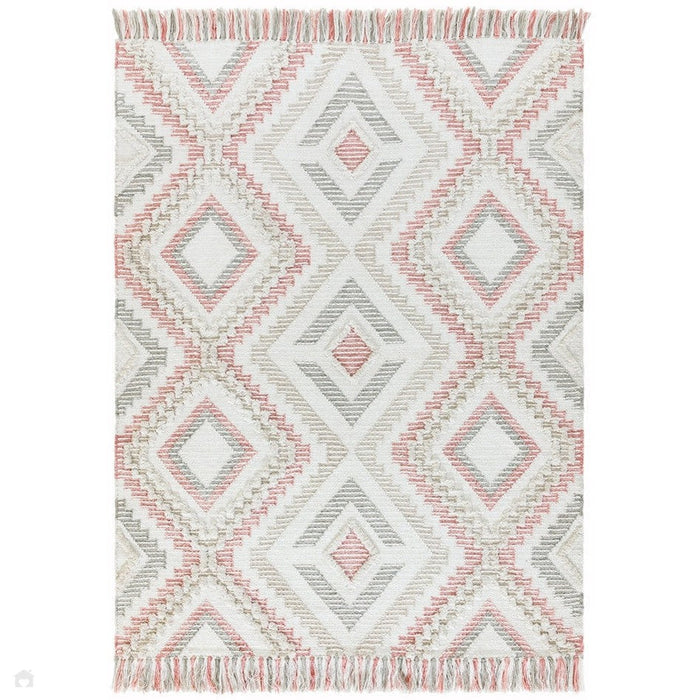 Carlton Boho Geometric Textured Hand-Woven Hi-Low Durable Stain-Resistant Weatherproof Flatweave In-Outdoor Pink/Cream/Taupe/Grey Rug