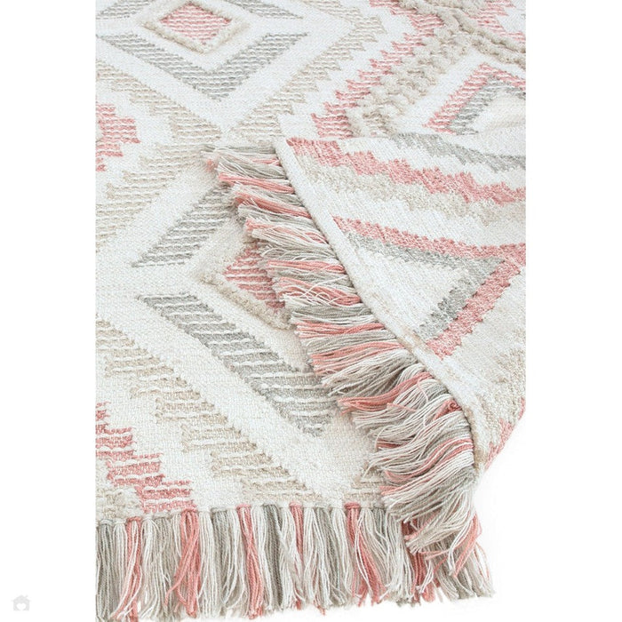 Carlton Boho Geometric Textured Hand-Woven Hi-Low Durable Stain-Resistant Weatherproof Flatweave In-Outdoor Pink/Cream/Taupe/Grey Rug