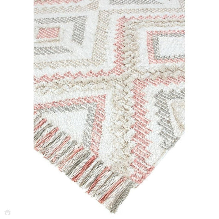 Carlton Boho Geometric Textured Hand-Woven Hi-Low Durable Stain-Resistant Weatherproof Flatweave In-Outdoor Pink/Cream/Taupe/Grey Rug