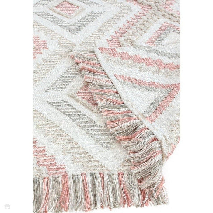 Carlton Boho Geometric Textured Hand-Woven Hi-Low Durable Stain-Resistant Weatherproof Flatweave In-Outdoor Pink/Cream/Taupe/Grey Rug