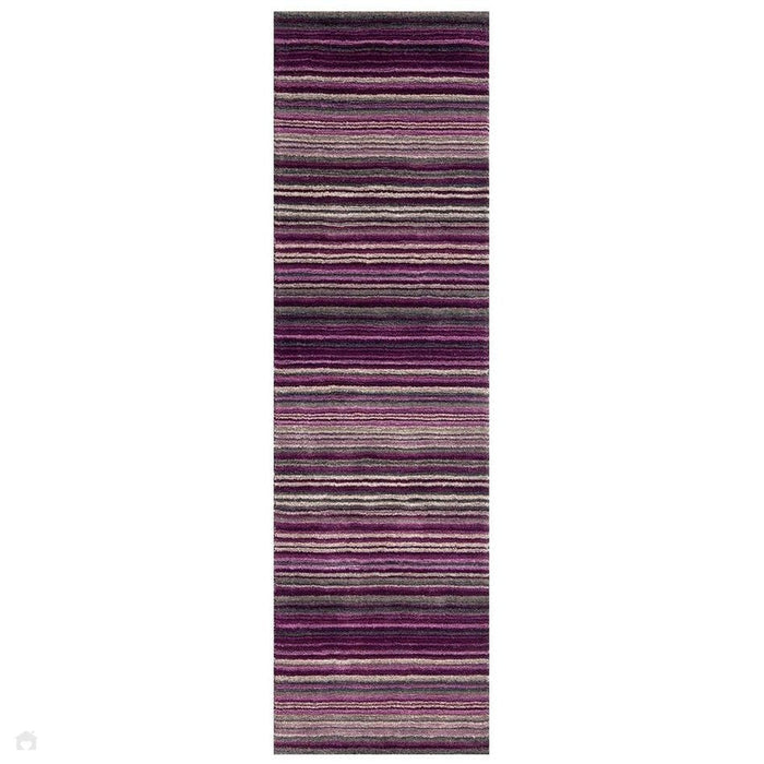 Carter Modern Stripe Hand Woven Wool Berry Purple/Grey/Beige Berry Rug