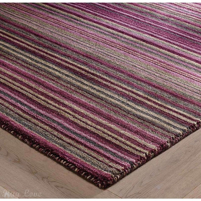 Carter Modern Stripe Hand Woven Wool Berry Purple/Grey/Beige Berry Rug