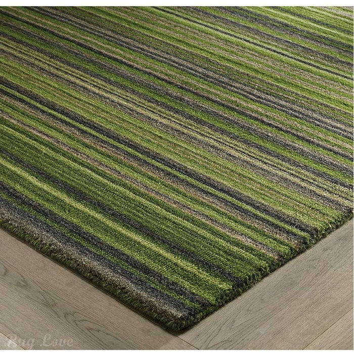 Carter Modern Stripe Hand Woven Wool Green/Grey/Beige Rug