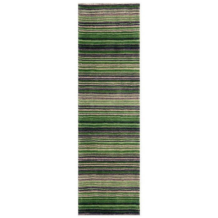 Carter Modern Stripe Hand Woven Wool Green/Grey/Beige Rug