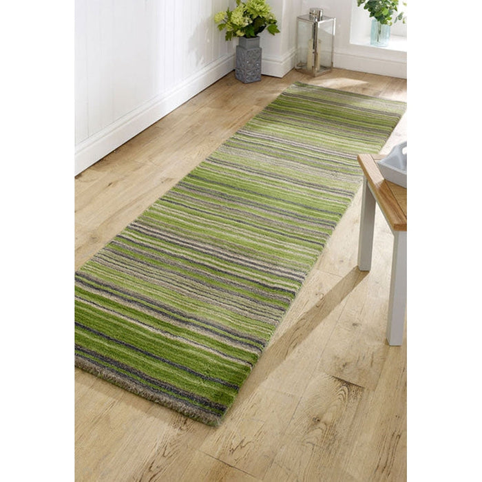 Carter Modern Stripe Hand Woven Wool Green/Grey/Beige Rug