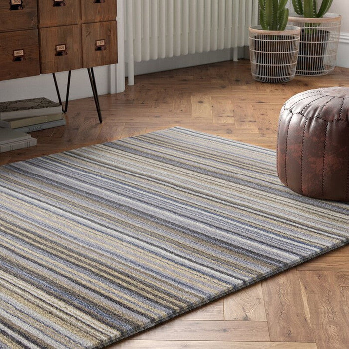 Carter Modern Stripe Hand Woven Wool Grey/Natural Rug