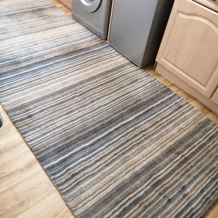 Carter Modern Stripe Hand Woven Wool Grey/Natural Rug