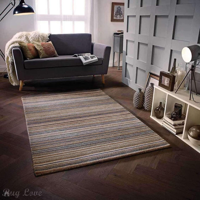 Carter Modern Stripe Hand Woven Wool Natural/Brown/Grey Rug