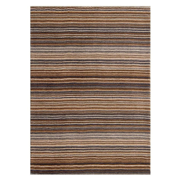 Carter Modern Stripe Hand Woven Wool Natural/Brown/Grey Rug