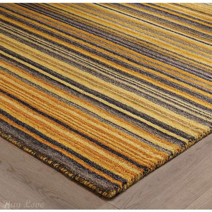 Carter Modern Stripe Hand Woven Wool Ochre Yellow/Grey/Beige Rug