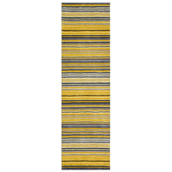 Carter Modern Stripe Hand Woven Wool Ochre Yellow/Grey/Beige Rug