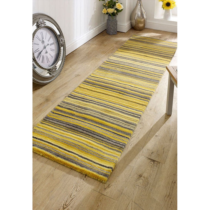 Carter Modern Stripe Hand Woven Wool Ochre Yellow/Grey/Beige Rug