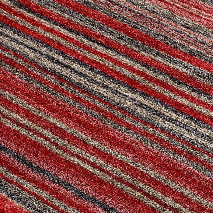 Carter Modern Stripe Hand Woven Wool Red/Grey/Beige Rug