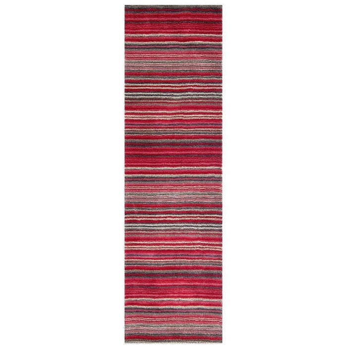 Carter Modern Stripe Hand Woven Wool Red/Grey/Beige Runner