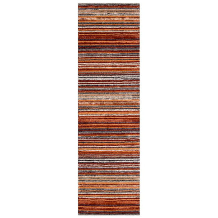 Carter Modern Stripe Hand Woven Wool Rust Orange/Grey/Beige Rug