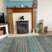 Carter Modern Stripe Hand Woven Wool Teal Blue/Grey/Beige Rug