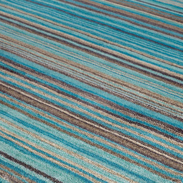 Carter Modern Stripe Hand Woven Wool Teal Blue/Grey/Beige Rug