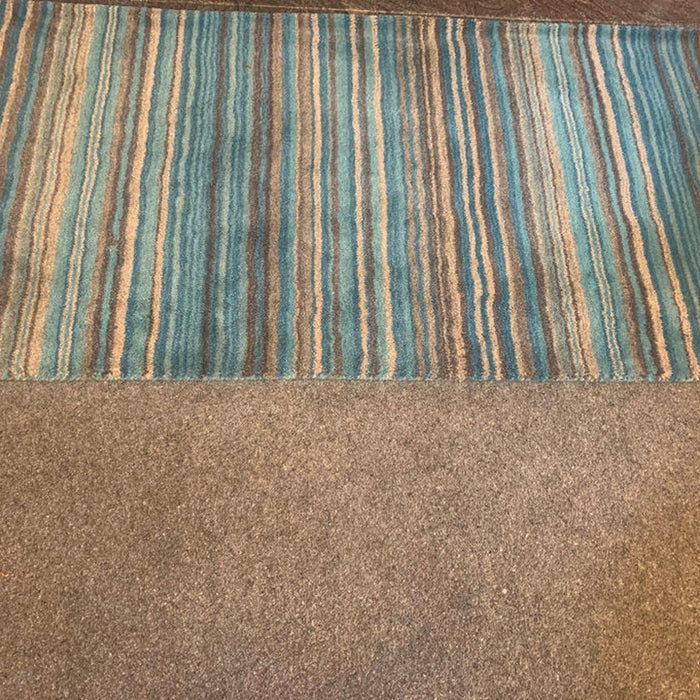 Carter Modern Stripe Hand Woven Wool Teal Blue/Grey/Beige Rug