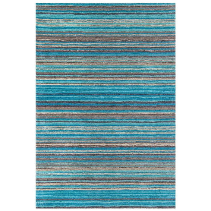 Carter Modern Stripe Hand Woven Wool Teal Blue/Grey/Beige Rug