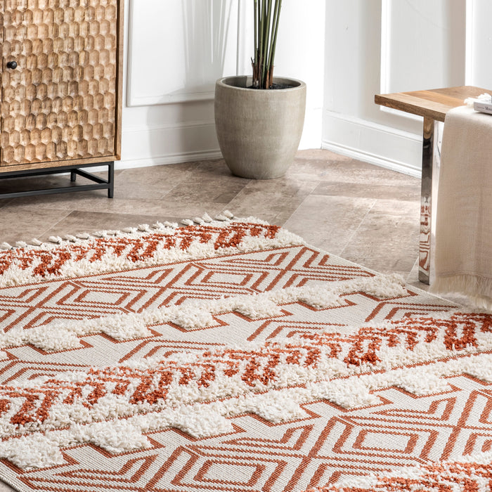 Carved Banded Shag Area Rug in Rust 140x200 cm