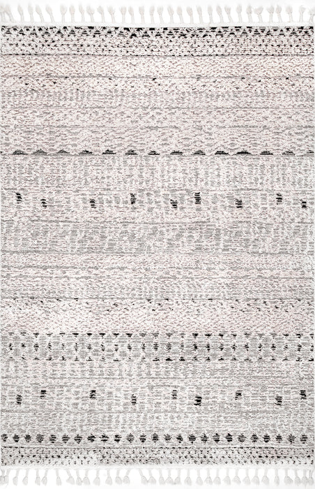 Carved Banded Tassel Area Rug in Beige 140x200 cm