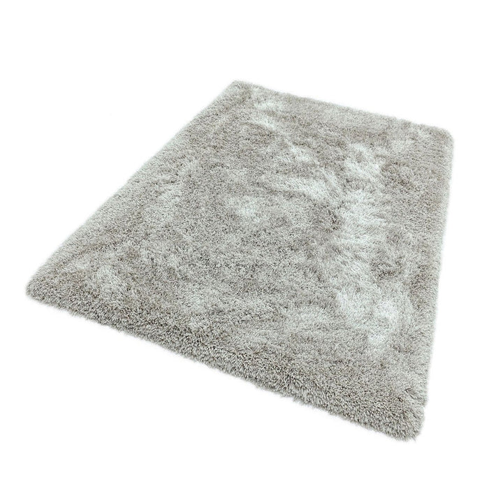 Cascade Plush Soft Hi-Pile Silky Polyester Plain Shaggy Silver Rug