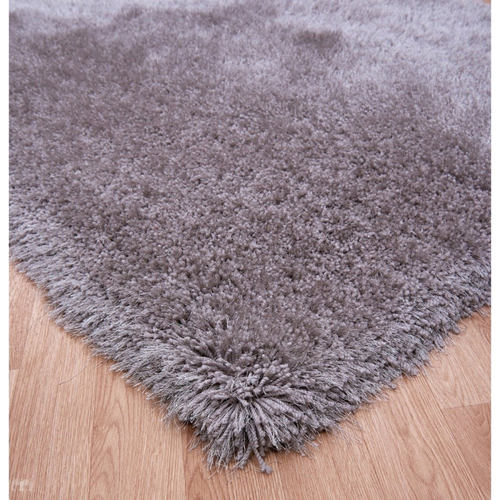 Cascade Plush Soft Hi-Pile Silky Polyester Plain Shaggy Silver Rug