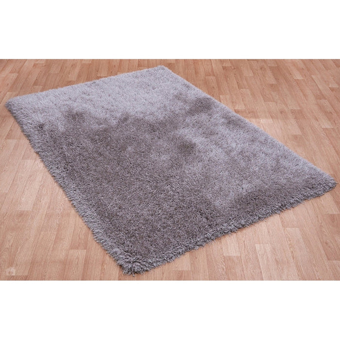 Cascade Plush Soft Hi-Pile Silky Polyester Plain Shaggy Silver Rug