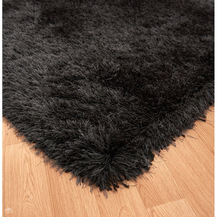 Cascade Plush Soft Hi-Pile Silky Polyester Plain Shaggy Slate Rug