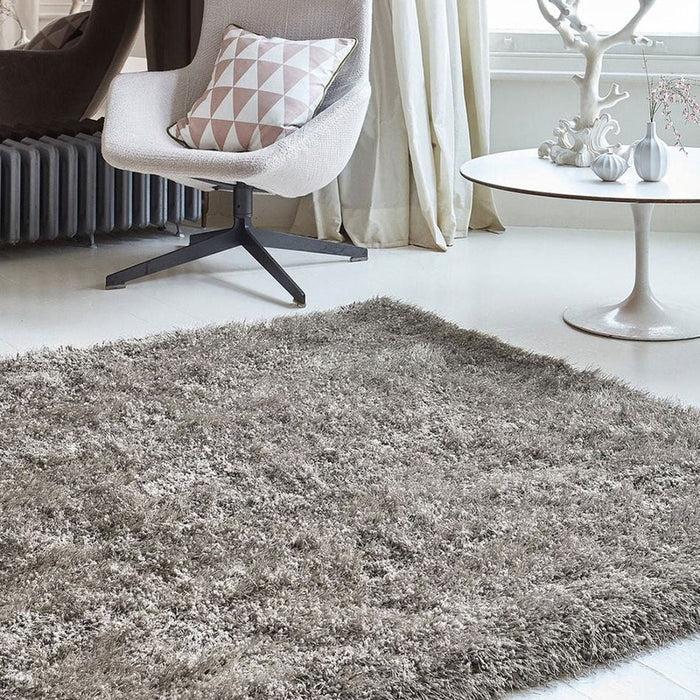 Cascade Plush Soft Hi-Pile Silky Polyester Plain Shaggy Taupe Rug