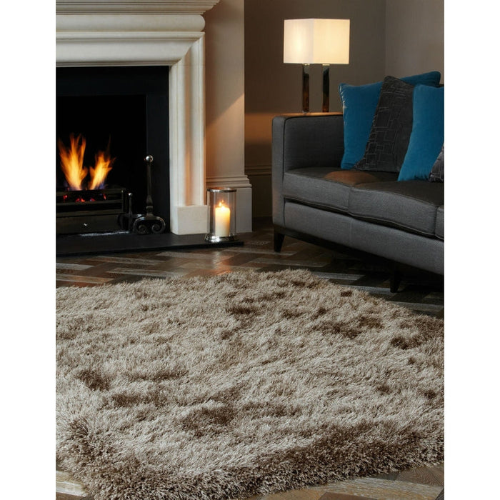 Cascade Plush Soft Hi-Pile Silky Polyester Plain Shaggy Taupe Rug