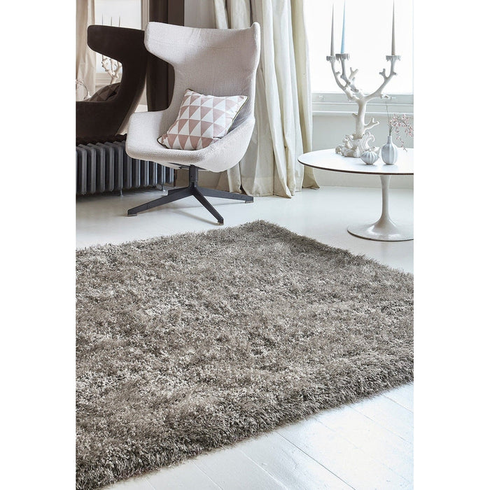 Cascade Plush Soft Hi-Pile Silky Polyester Plain Shaggy Taupe Rug