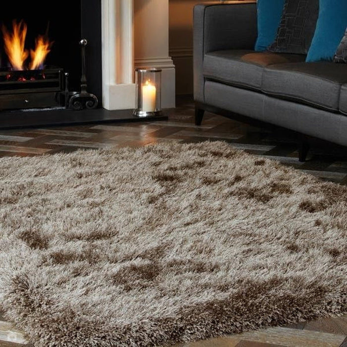 Cascade Plush Soft Hi-Pile Silky Polyester Plain Shaggy Taupe Rug