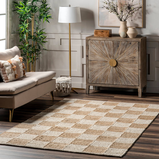 Cassia Jute Cotton Checkered Area Rug Ivory 160x230 cm