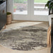 Celestial CES02 Modern Abstract Soft Durable Low Short Flat Pile Ivory/Grey Round Rug