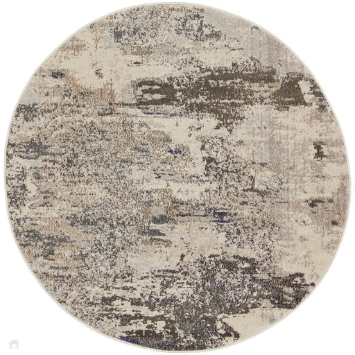 Celestial CES02 Modern Abstract Soft Durable Low Short Flat Pile Ivory/Grey Round Rug