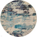 Celestial CES02 Modern Abstract Soft Durable Low Short Flat Pile Ivory/Teal Blue Round Rug