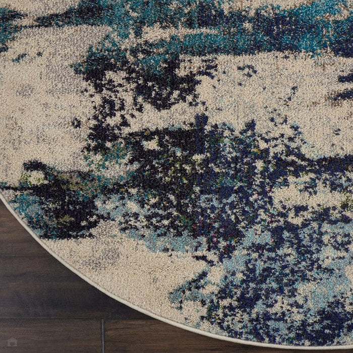 Celestial CES02 Modern Abstract Soft Durable Low Short Flat Pile Ivory/Teal Blue Rug