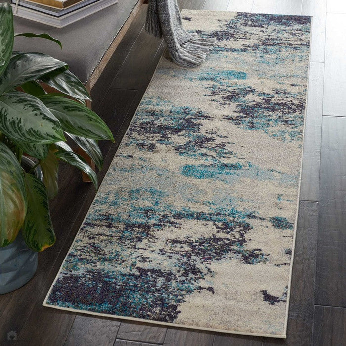 Celestial CES02 Modern Abstract Soft Durable Low Short Flat Pile Ivory/Teal Blue Rug