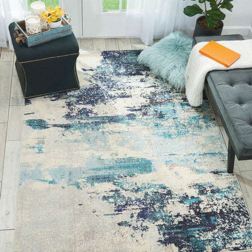 Celestial CES02 Modern Abstract Soft Durable Low Short Flat Pile Ivory/Teal Blue Rug