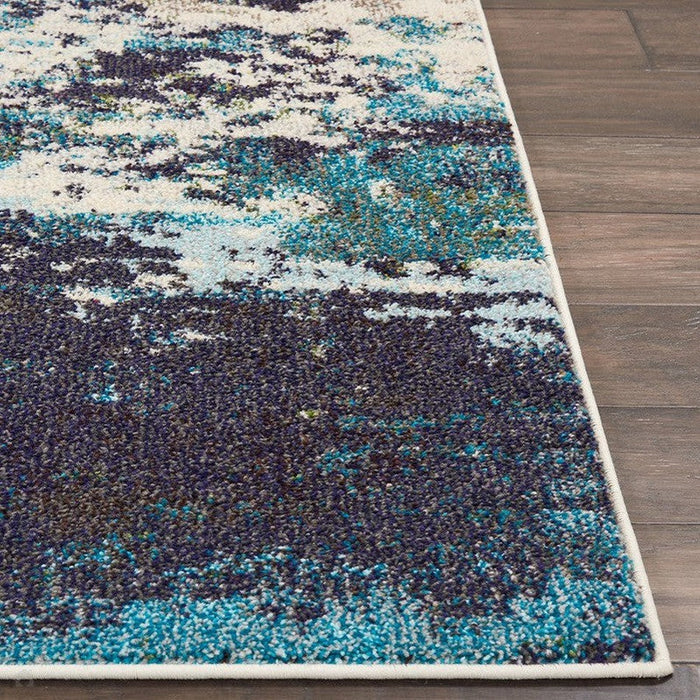 Celestial CES02 Modern Abstract Soft Durable Low Short Flat Pile Ivory/Teal Blue Rug