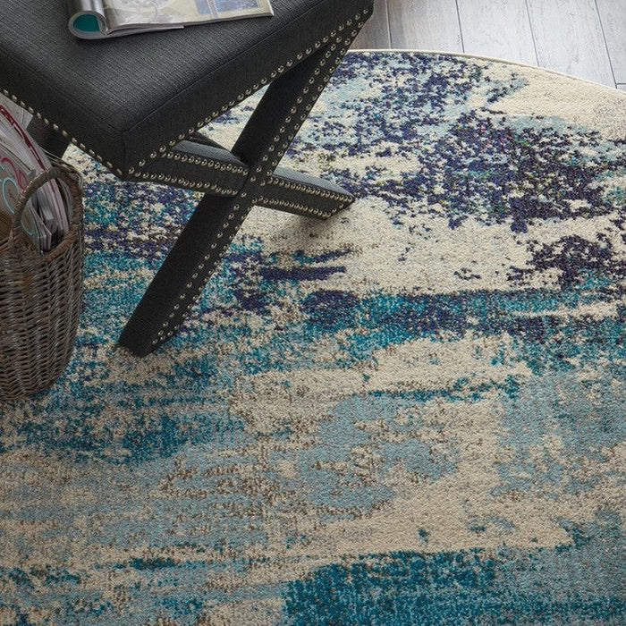 Celestial CES02 Modern Abstract Soft Durable Low Short Flat Pile Ivory/Teal Blue Rug