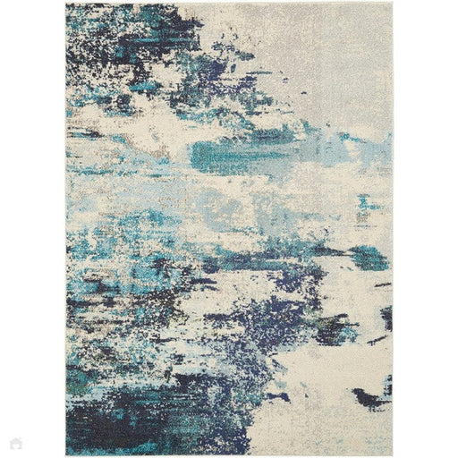 Celestial CES02 Modern Abstract Soft Durable Low Short Flat Pile Ivory/Teal Blue Rug